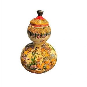 Vintage Hand painted Gourd Jar Lid Mexican India?